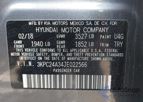 2018 Hyundai Accent Se z USA, uszkodzony, nr VIN 3KPC24A34JE022566